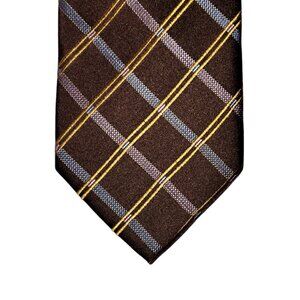 Michael Kors Extra Long Necktie Tie Mens Brown Gold Blue Purple Check Silk